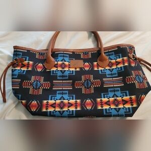 Tribal Pattern Tote Bag with Brown Accents 22" X 12"